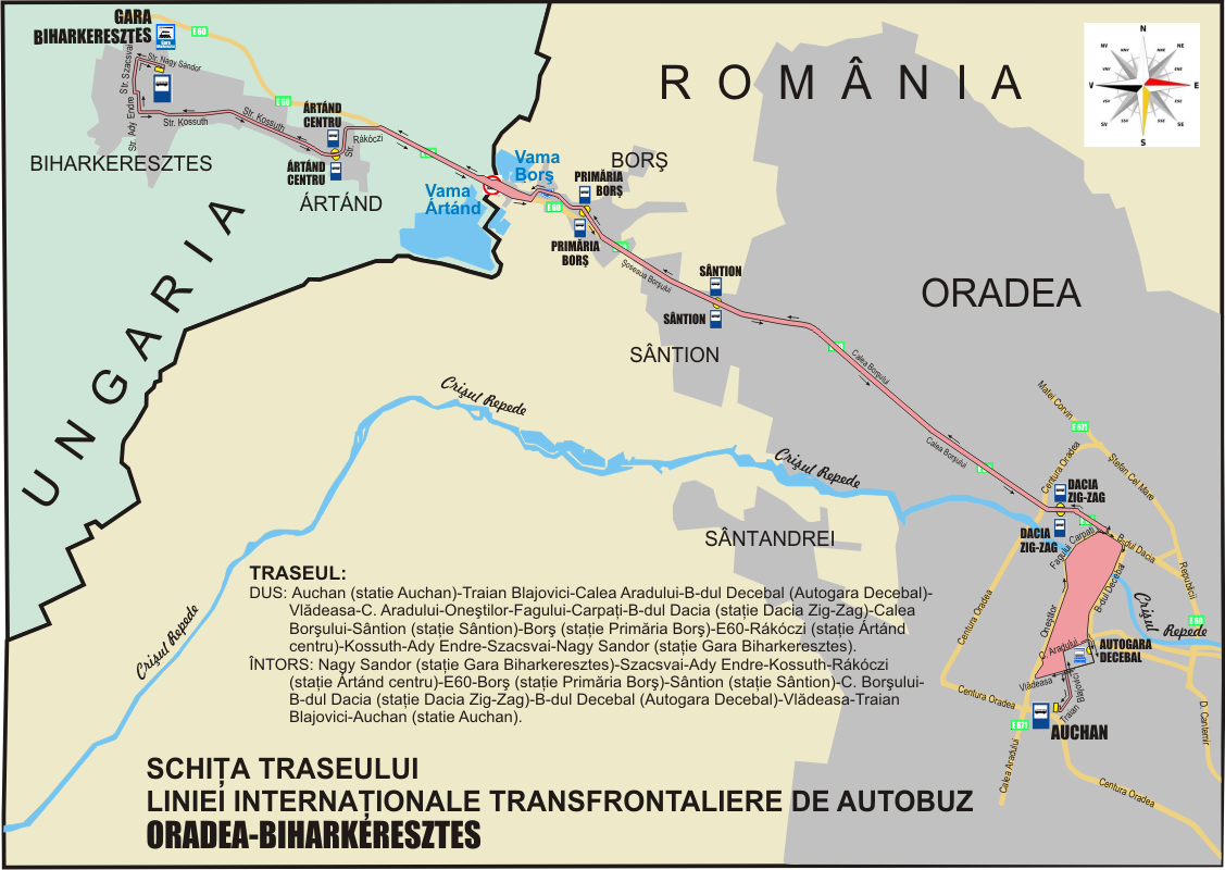 Harta traseu Oradea-Biharkeresztes